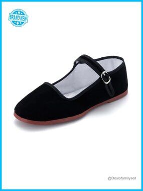 Chinese Mary Jane Flats Slip On Buckle Cotton Lined Square Toe Hand Stitched